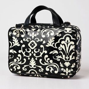 Elegant Noir Floral Cosmetic Organizer – Multi-Pocket Travel Case